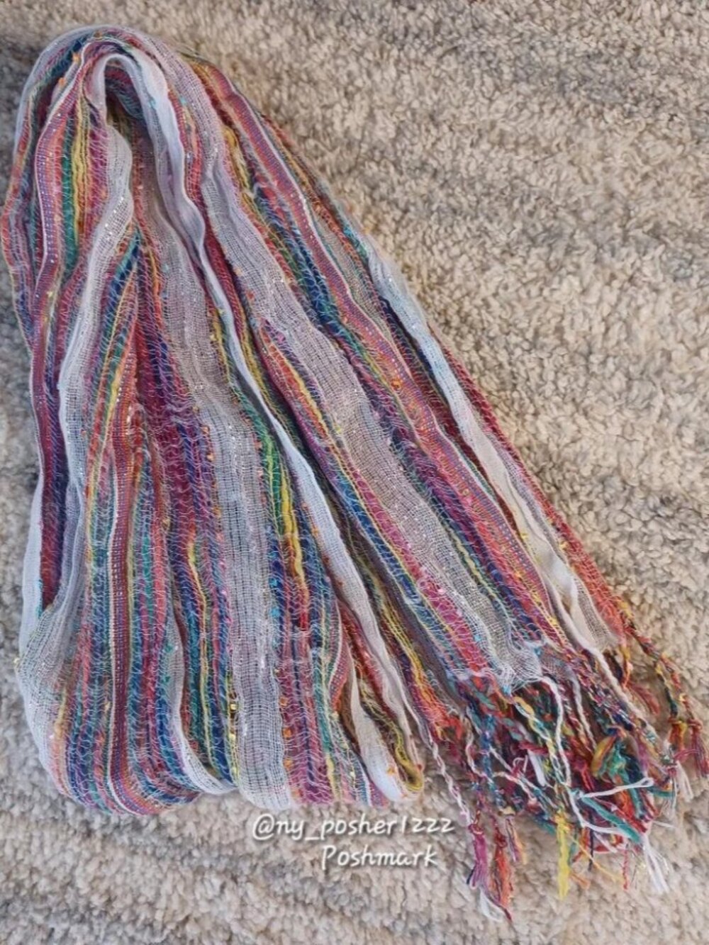 Soft Boho Woven Confetti Gauze Fringed Scarf Wrap Multi Color Rainbow